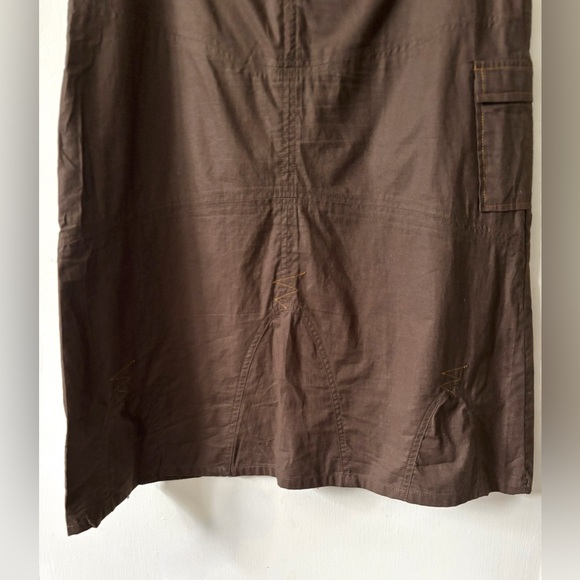 Y2K‎ 90s Vintage Brown Cotton Utility Tech Cargo A-Line Midi Length Skirt - Picture 7 of 12